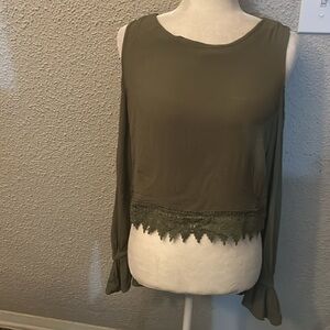 Lulus Crochet Cold Shoulder Side Tie Top M Olive Green Boho Fairycore Festival
